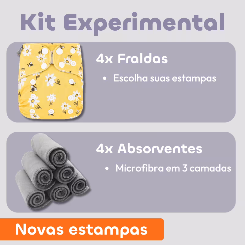 Kit Experimental - 4 Fraldas Elinfant + 4 Abs Microfibra